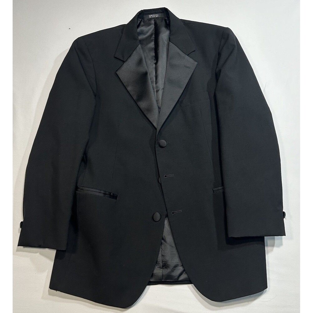After Six Mens Black Tuxedo Jacket 40R Satin Peak Lapel Formal Blazer USA Made